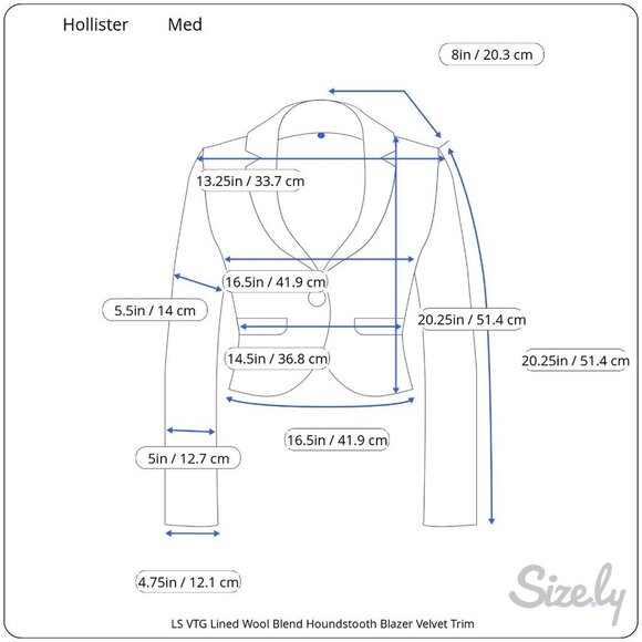 Hollister LS Wool Blend VTG Houndstooth Cropped Blazer Lined Yellow Interior Med - Picture 10 of 10